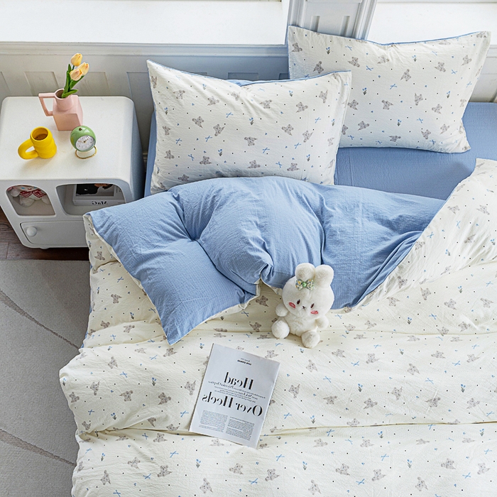 奇丝雅 2025新款A类有氧超柔云感双层纱皱皱纱学生宿舍三件套家用四件套单被套 艾尼熊