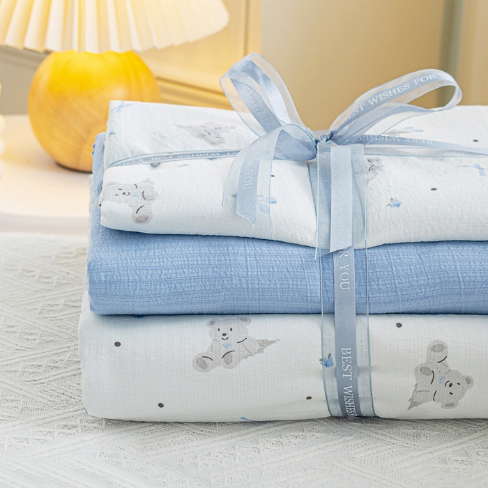 91家纺网 家纺一手货源 找家纺 （总）奇丝雅 2025新款A类有氧超柔云感双层纱皱皱纱学生宿舍三件套家用四件套单被套