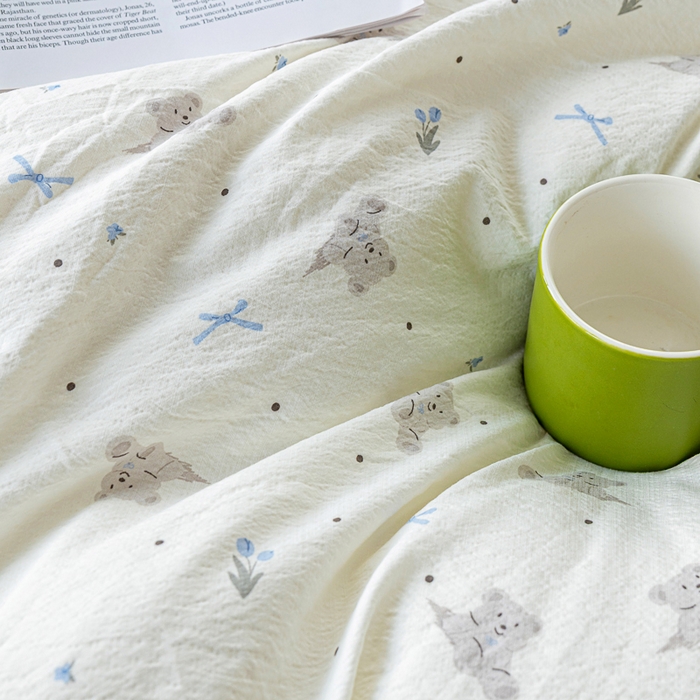 91家纺网 家纺一手货源 找家纺 （总）奇丝雅 2025新款A类有氧超柔云感双层纱皱皱纱学生宿舍三件套家用四件套单被套