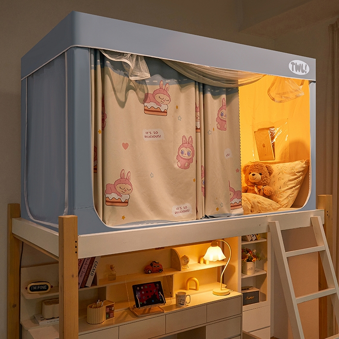 91家纺网 家纺一手货源 找家纺 青竹苑 2025新款覆膜遮光印花学生坐床蚊帐 小兔兔