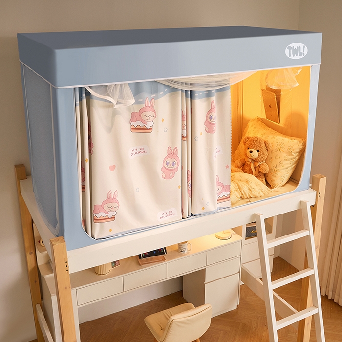 91家纺网 家纺一手货源 找家纺 青竹苑 2025新款覆膜遮光印花学生坐床蚊帐 小兔兔