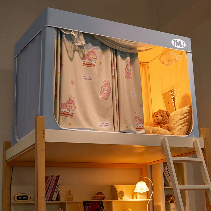 91家纺网 家纺一手货源 找家纺 青竹苑 2025新款覆膜遮光印花学生坐床蚊帐 小兔兔