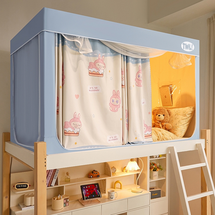 91家纺网 家纺一手货源 找家纺 青竹苑 2025新款覆膜遮光印花学生坐床蚊帐 小兔兔