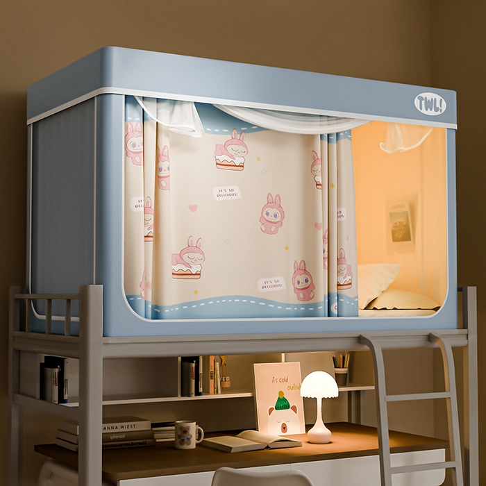 91家纺网 家纺一手货源 找家纺 青竹苑 2025新款覆膜遮光印花学生坐床蚊帐 小兔兔