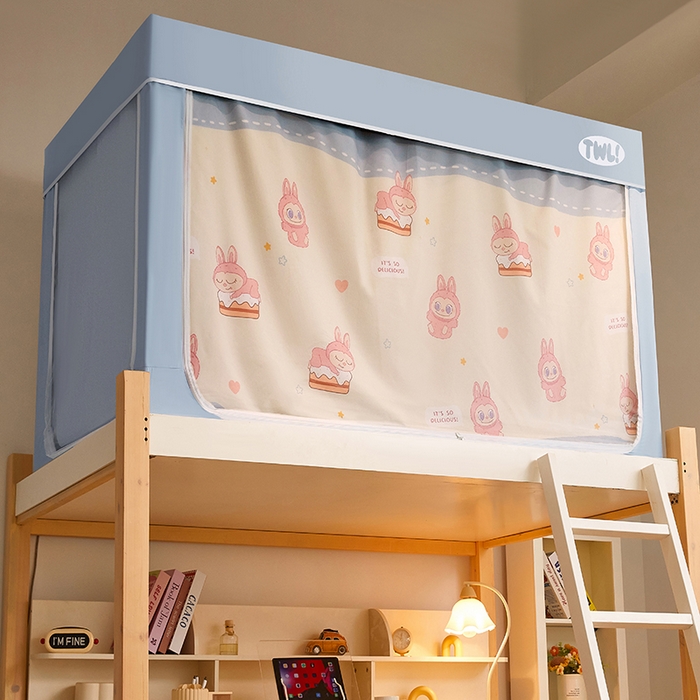 91家纺网 家纺一手货源 找家纺 青竹苑 2025新款覆膜遮光印花学生坐床蚊帐 小兔兔