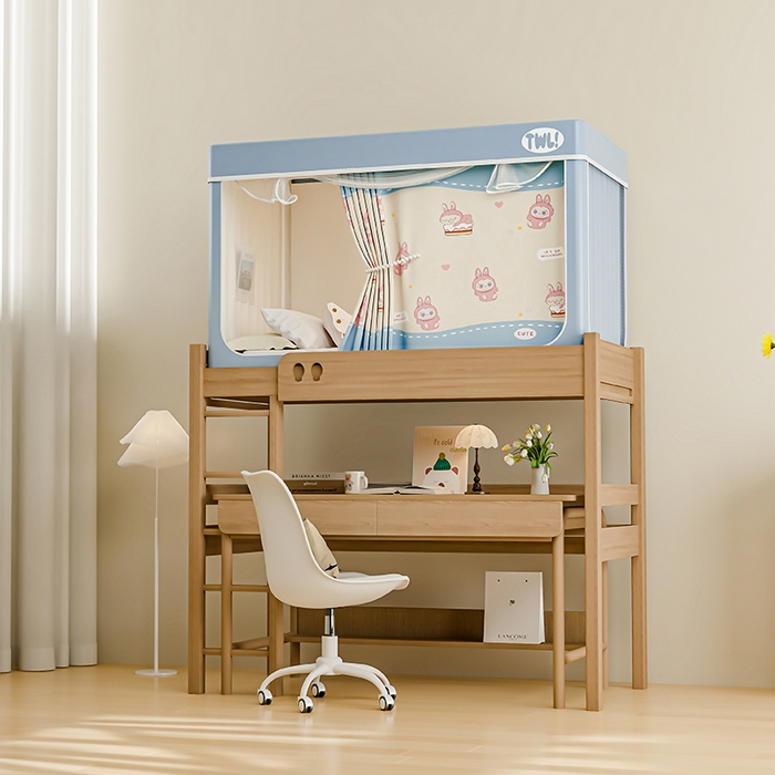 91家纺网 家纺一手货源 找家纺 青竹苑 2025新款覆膜遮光印花学生坐床蚊帐 小兔兔