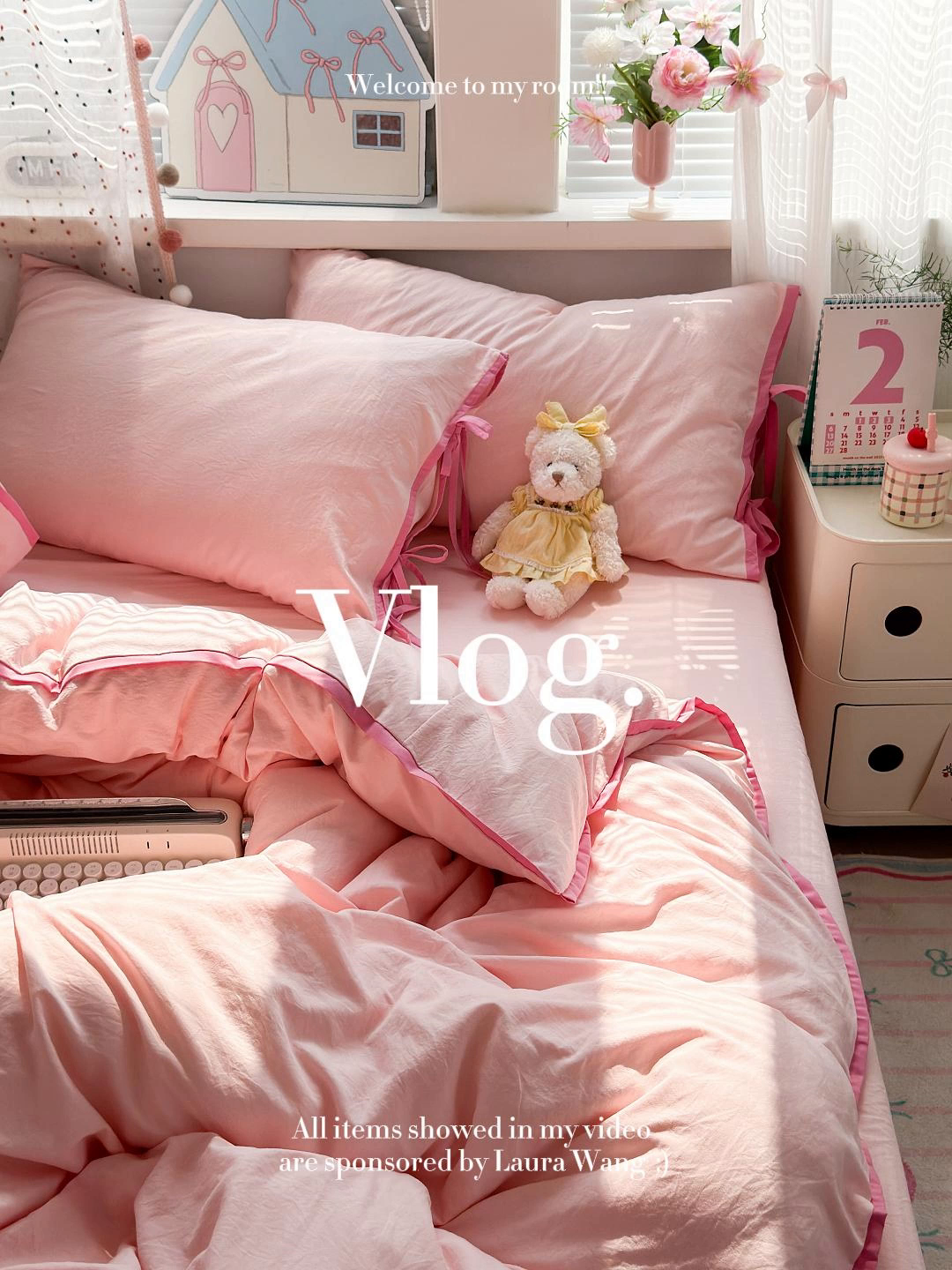 91家纺网 家纺一手货源 找家纺 尤米 2025新款水洗棉撞色绑带款四件套 绑带款-蜜桃粉