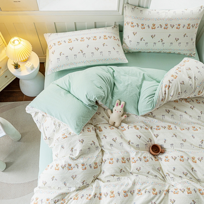 91家纺网 家纺一手货源 找家纺 （总）奇丝雅 2025新款A类有氧超柔云感双层纱皱皱纱学生宿舍三件套家用四件套单被套