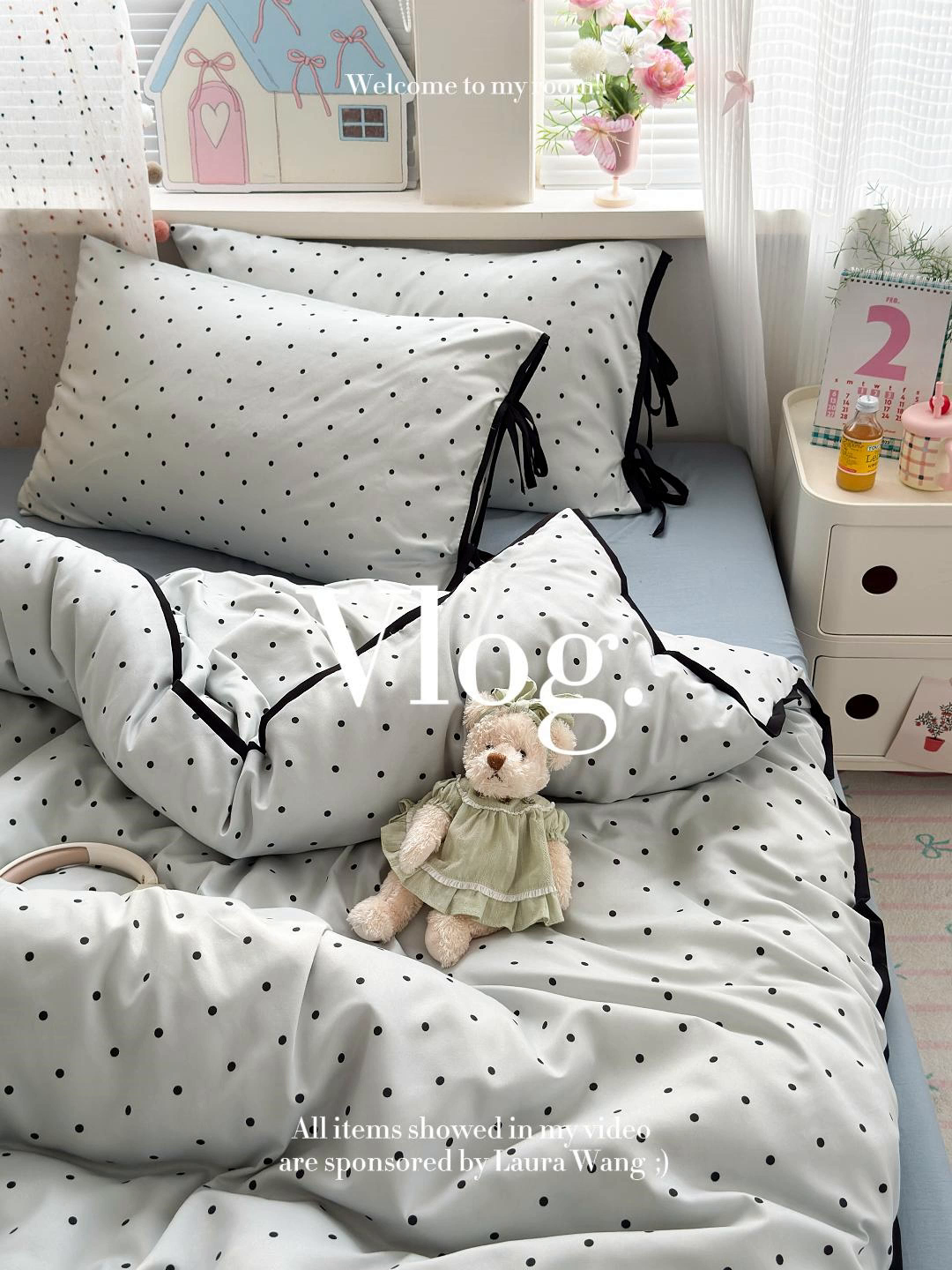 91家纺网 家纺一手货源 找家纺 尤米 2025新款水洗棉撞色绑带款四件套 绑带款-蓝波点