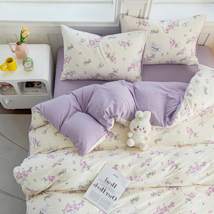 91家纺网 家纺一手货源 找家纺 （总）奇丝雅 2025新款A类有氧超柔云感双层纱皱皱纱学生宿舍三件套家用四件套单被套