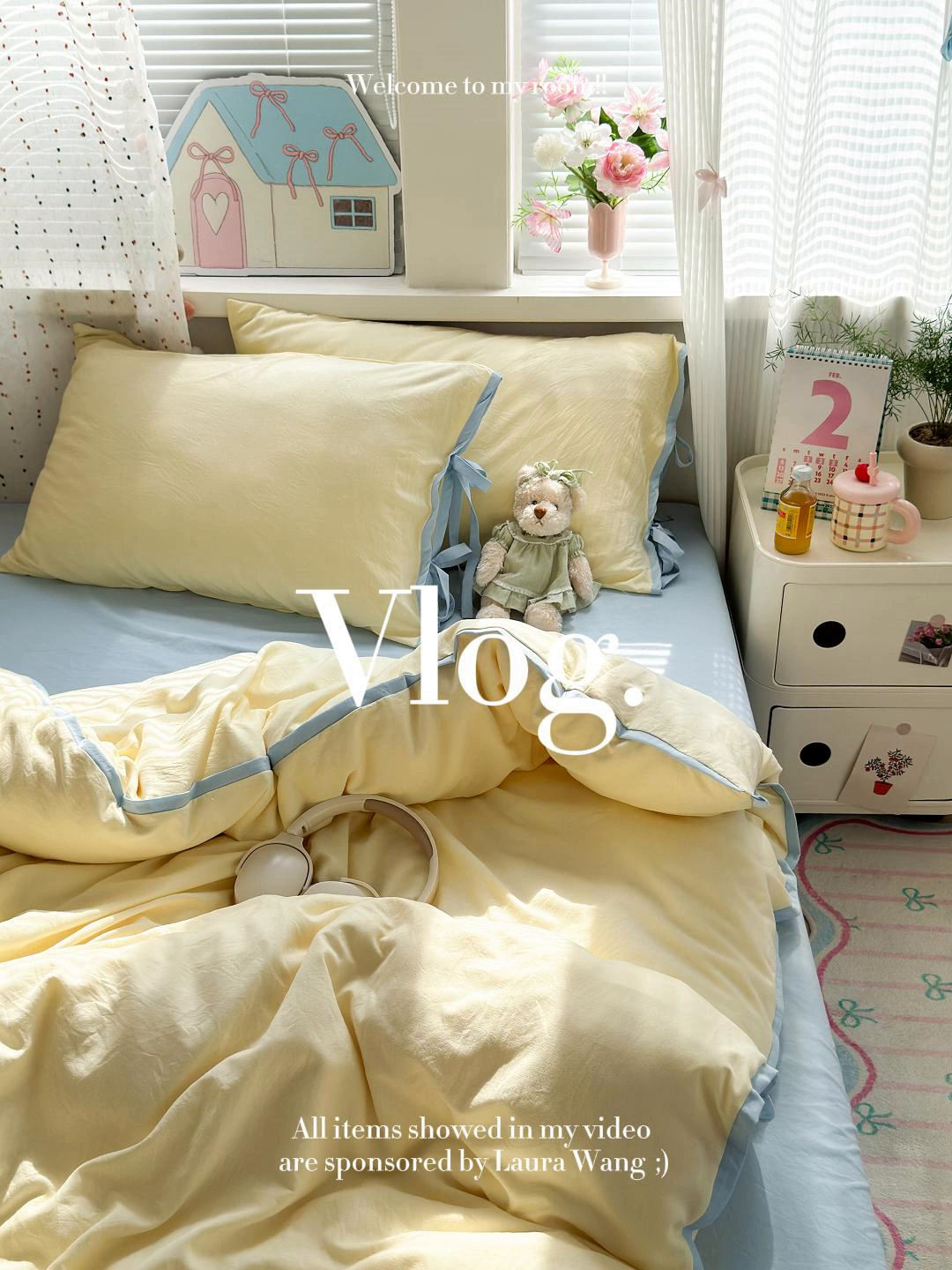 91家纺网 家纺一手货源 找家纺 尤米 2025新款水洗棉撞色绑带款四件套 绑带款-芝士黄