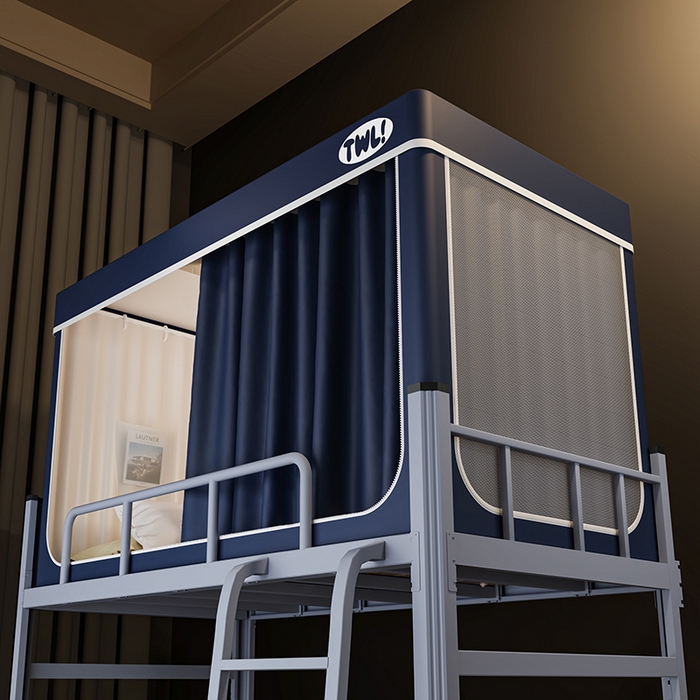 91家纺网 家纺一手货源 找家纺 青竹苑 2025新款覆膜遮光印花学生坐床蚊帐 藏青