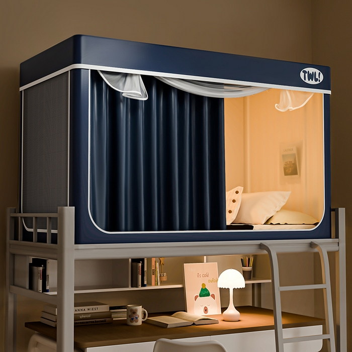 91家纺网 家纺一手货源 找家纺 青竹苑 2025新款覆膜遮光印花学生坐床蚊帐 藏青