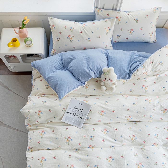 91家纺网 家纺一手货源 找家纺 （总）奇丝雅 2025新款A类有氧超柔云感双层纱皱皱纱学生宿舍三件套家用四件套单被套