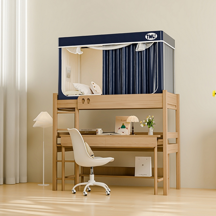 91家纺网 家纺一手货源 找家纺 青竹苑 2025新款覆膜遮光印花学生坐床蚊帐 藏青