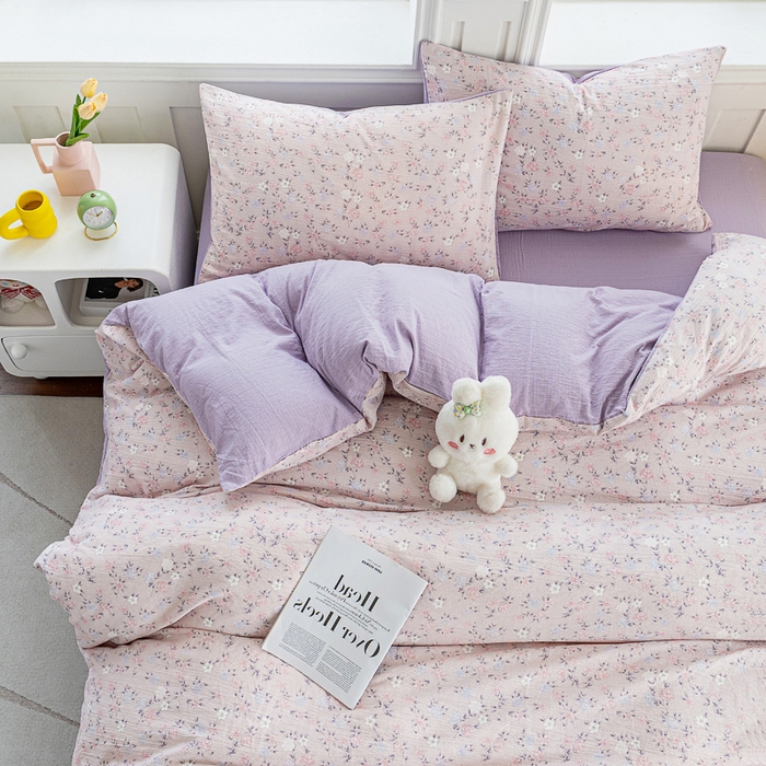 91家纺网 家纺一手货源 找家纺 （总）奇丝雅 2025新款A类有氧超柔云感双层纱皱皱纱学生宿舍三件套家用四件套单被套