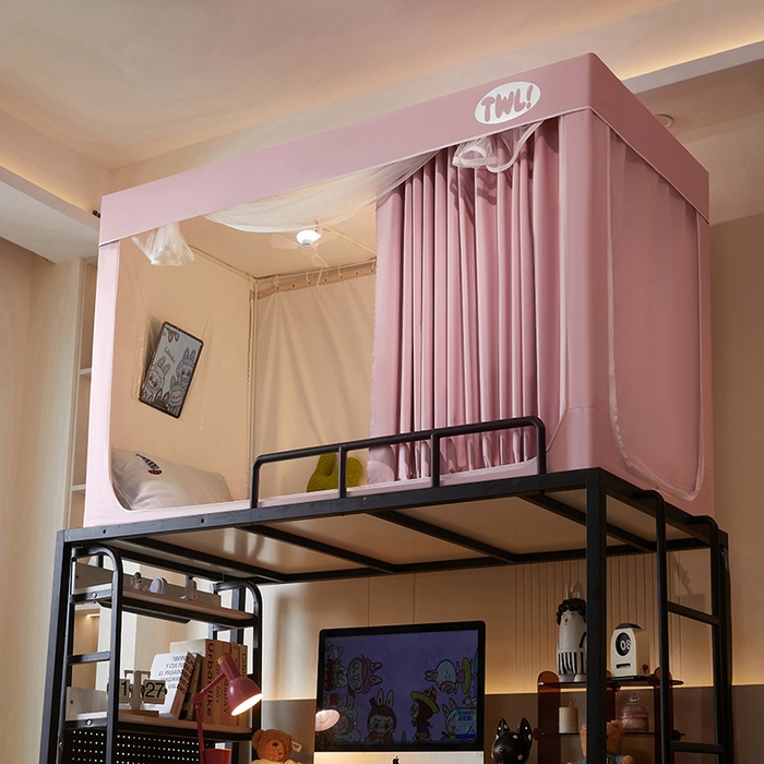 91家纺网 家纺一手货源 找家纺 青竹苑 2025新款覆膜遮光印花学生坐床蚊帐 粉