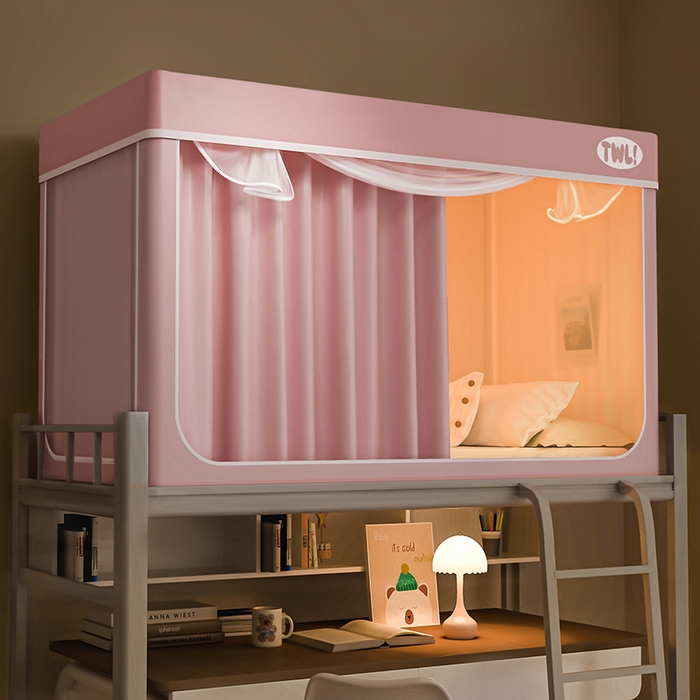 91家纺网 家纺一手货源 找家纺 青竹苑 2025新款覆膜遮光印花学生坐床蚊帐 粉