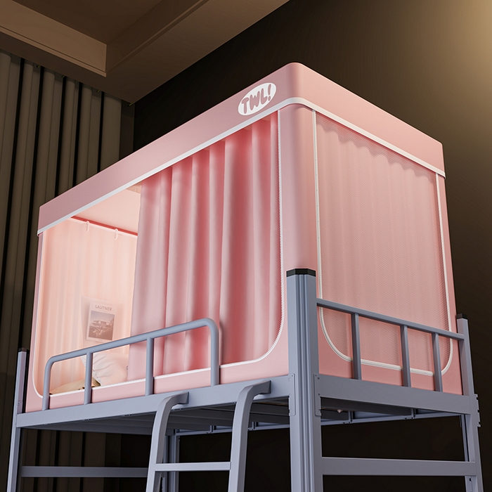 91家纺网 家纺一手货源 找家纺 青竹苑 2025新款覆膜遮光印花学生坐床蚊帐 粉