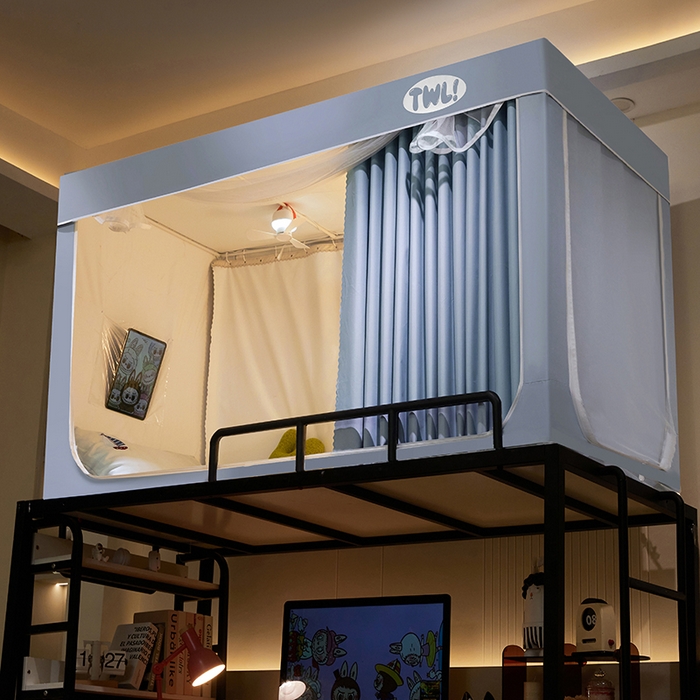 91家纺网 家纺一手货源 找家纺 青竹苑 2025新款覆膜遮光印花学生坐床蚊帐 蓝