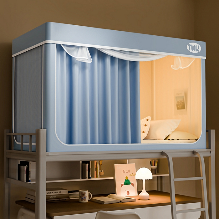 91家纺网 家纺一手货源 找家纺 青竹苑 2025新款覆膜遮光印花学生坐床蚊帐 蓝