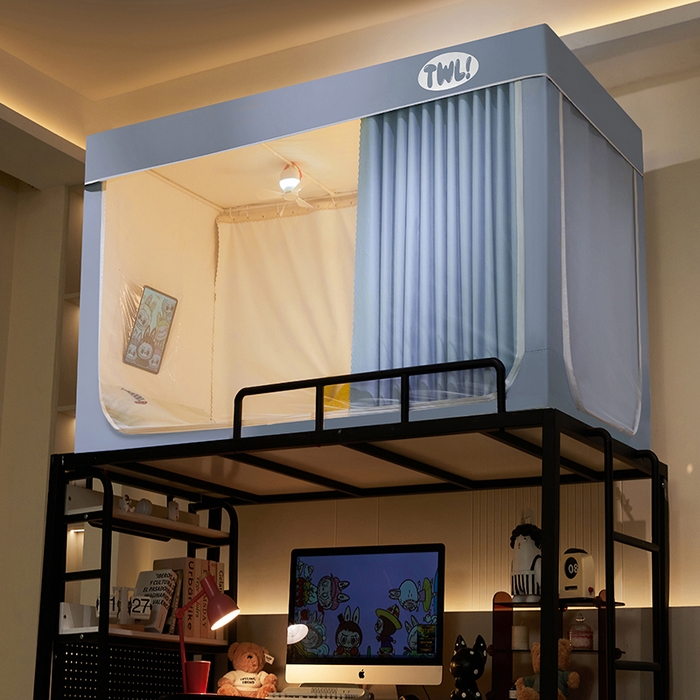 91家纺网 家纺一手货源 找家纺 青竹苑 2025新款覆膜遮光印花学生坐床蚊帐 蓝