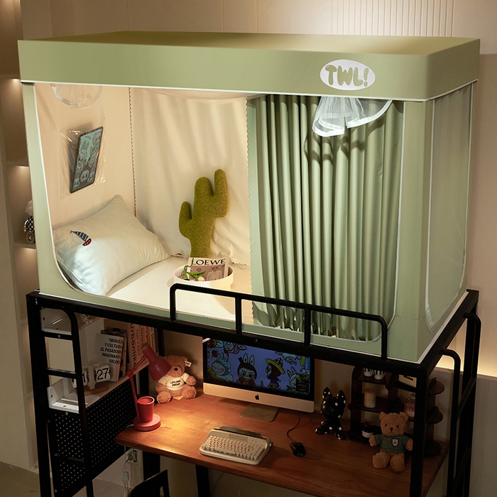 91家纺网 家纺一手货源 找家纺 青竹苑 2025新款覆膜遮光印花学生坐床蚊帐 绿