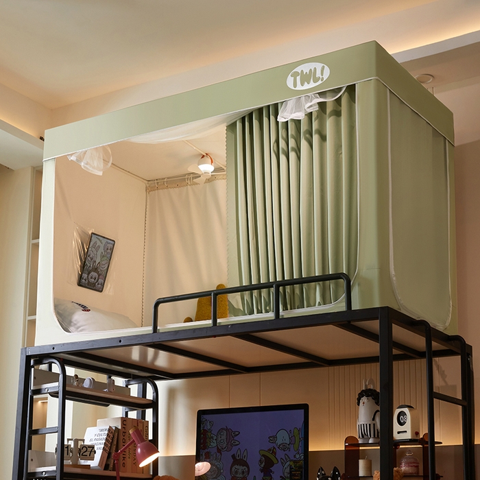 91家纺网 家纺一手货源 找家纺 青竹苑 2025新款覆膜遮光印花学生坐床蚊帐 绿