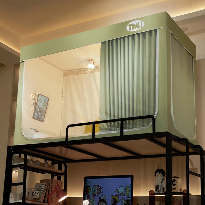 91家纺网 家纺一手货源 找家纺 青竹苑 2025新款覆膜遮光印花学生坐床蚊帐 绿