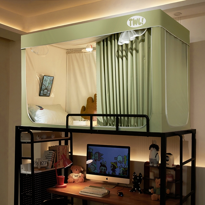 91家纺网 家纺一手货源 找家纺 青竹苑 2025新款覆膜遮光印花学生坐床蚊帐 绿