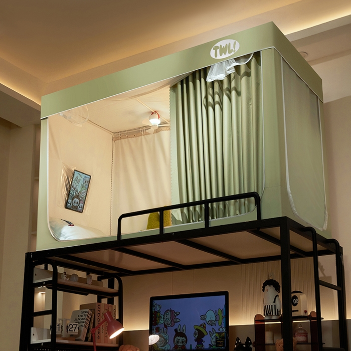 91家纺网 家纺一手货源 找家纺 青竹苑 2025新款覆膜遮光印花学生坐床蚊帐 绿