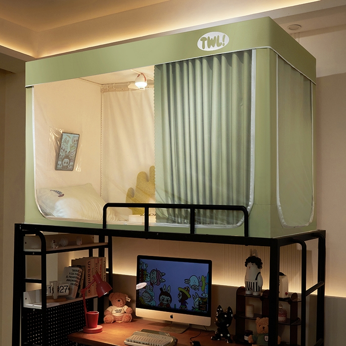 91家纺网 家纺一手货源 找家纺 青竹苑 2025新款覆膜遮光印花学生坐床蚊帐 绿