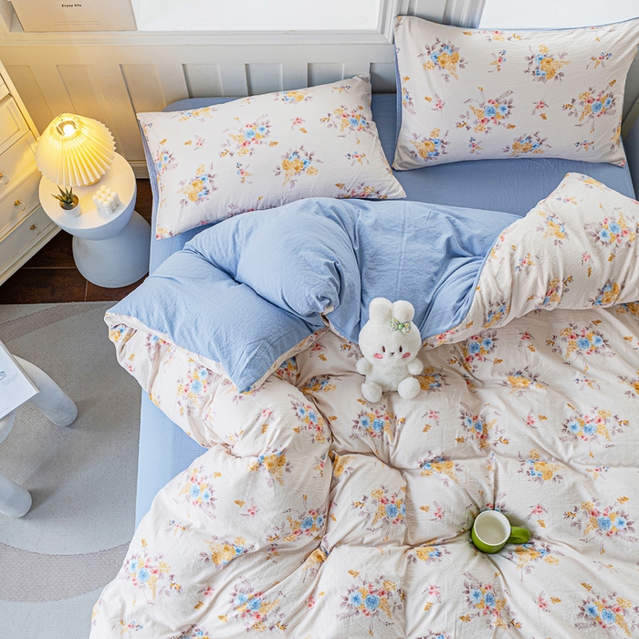 91家纺网 家纺一手货源 找家纺 奇丝雅 2025新款A类有氧超柔云感双层纱皱皱纱学生宿舍三件套家用四件套单被套 半岛慕尚