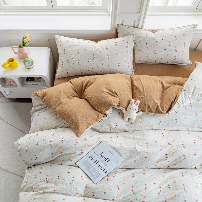 奇丝雅 2025新款A类有氧超柔云感双层纱皱皱纱学生宿舍三件套家用四件套单被套 轻颂