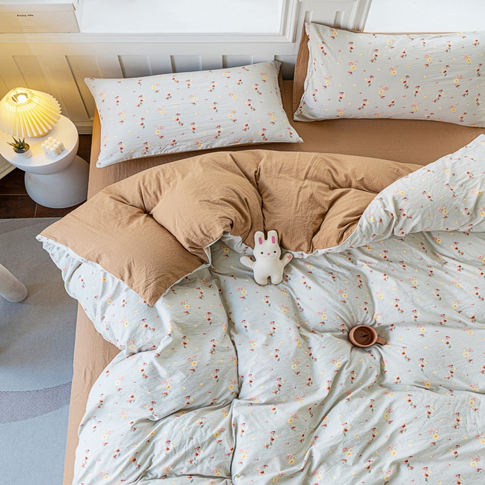 91家纺网 家纺一手货源 找家纺 奇丝雅 2025新款A类有氧超柔云感双层纱皱皱纱学生宿舍三件套家用四件套单被套 轻颂