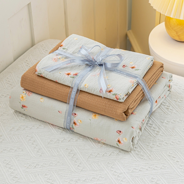 91家纺网 家纺一手货源 找家纺 奇丝雅 2025新款A类有氧超柔云感双层纱皱皱纱学生宿舍三件套家用四件套单被套 轻颂