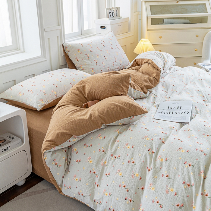 91家纺网 家纺一手货源 找家纺 奇丝雅 2025新款A类有氧超柔云感双层纱皱皱纱学生宿舍三件套家用四件套单被套 轻颂