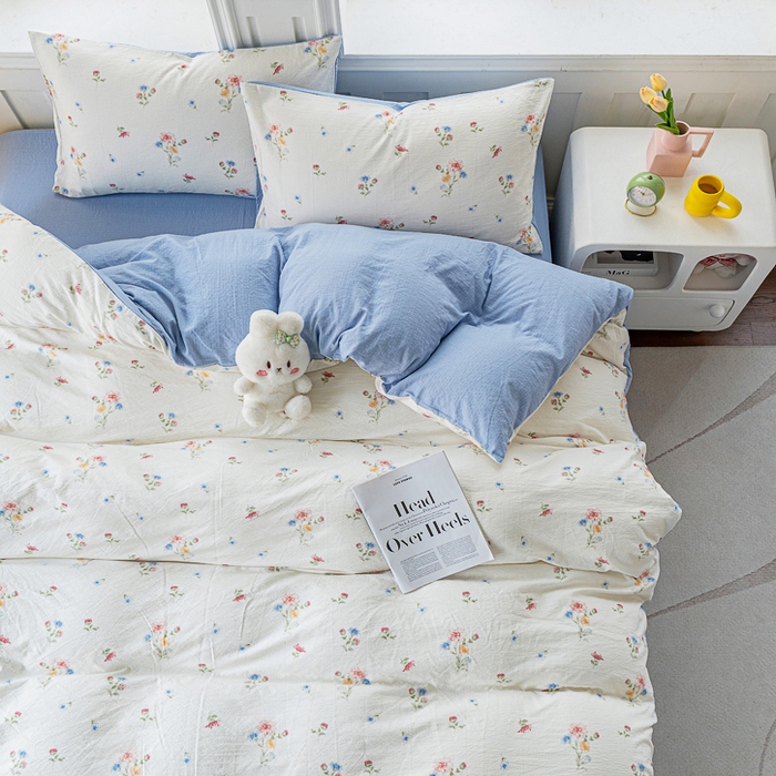 91家纺网 家纺一手货源 找家纺 奇丝雅 2025新款A类有氧超柔云感双层纱皱皱纱学生宿舍三件套家用四件套单被套 确幸英兰