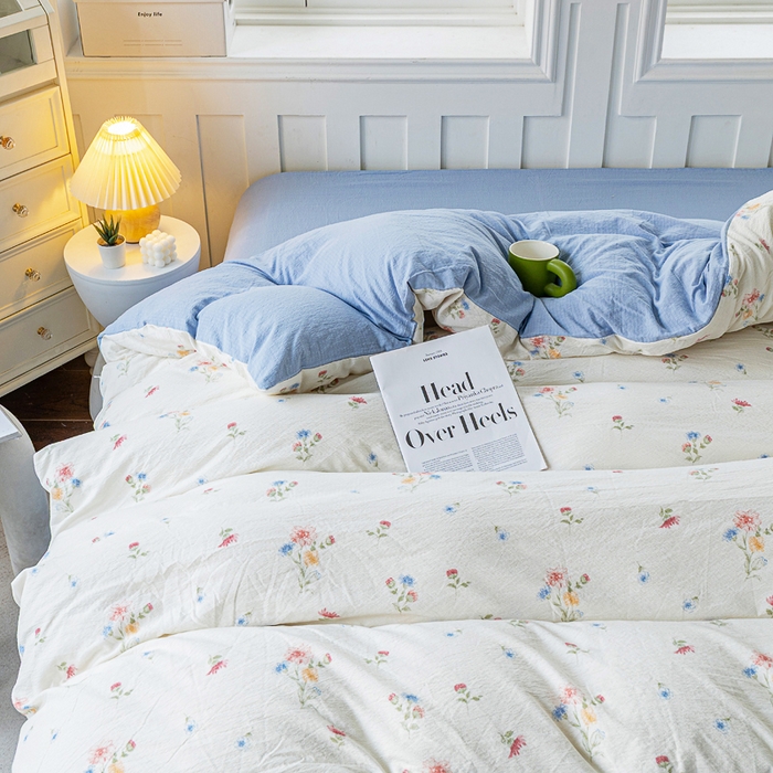 91家纺网 家纺一手货源 找家纺 奇丝雅 2025新款A类有氧超柔云感双层纱皱皱纱学生宿舍三件套家用四件套单被套 确幸英兰