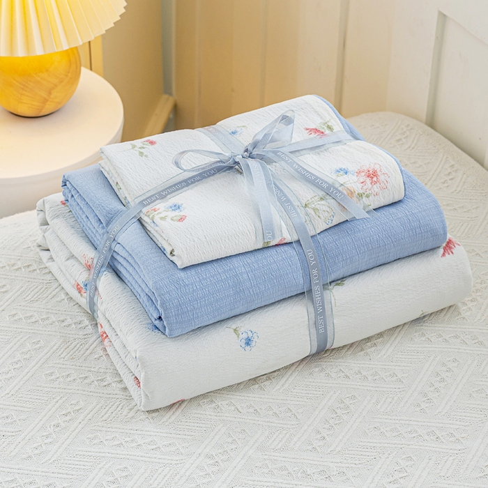 91家纺网 家纺一手货源 找家纺 奇丝雅 2025新款A类有氧超柔云感双层纱皱皱纱学生宿舍三件套家用四件套单被套 确幸英兰