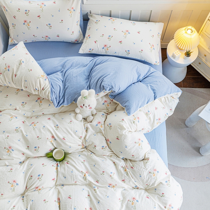 91家纺网 家纺一手货源 找家纺 奇丝雅 2025新款A类有氧超柔云感双层纱皱皱纱学生宿舍三件套家用四件套单被套 确幸英兰