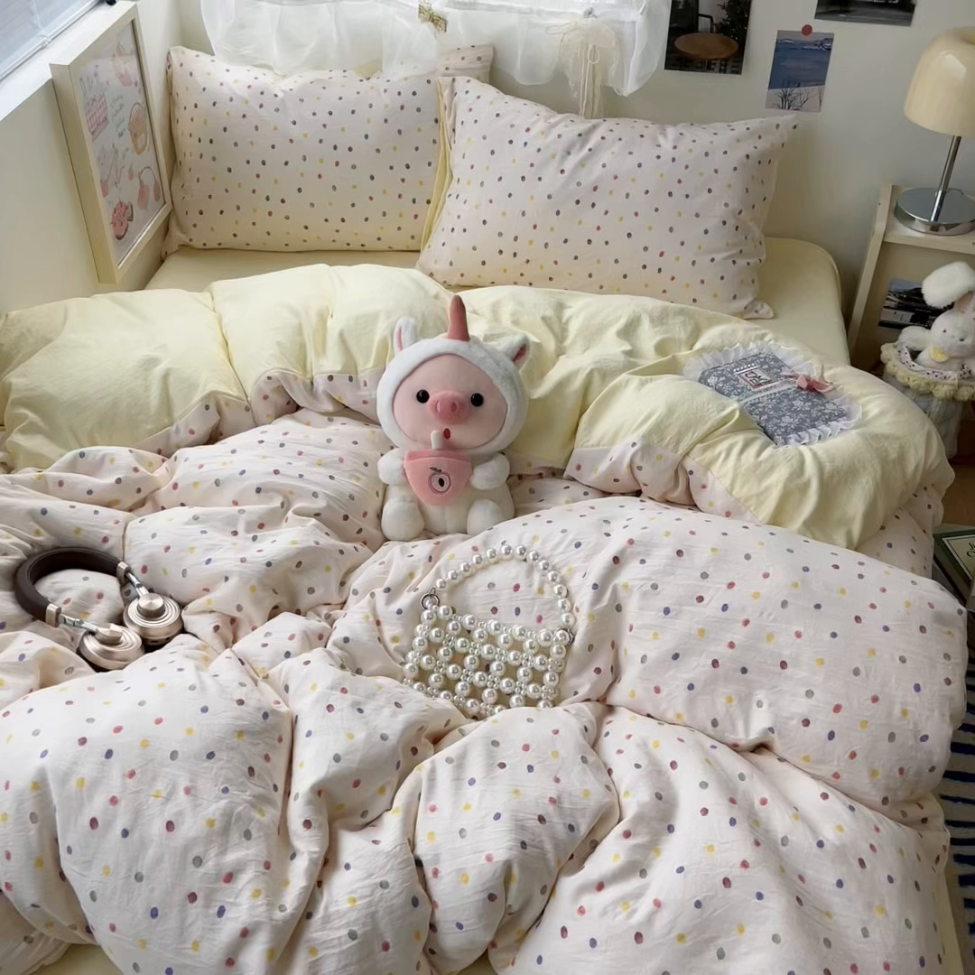 91家纺网 家纺一手货源 找家纺 （总）彩韵家纺 2025新款水洗双层纱双拼碎花四件套