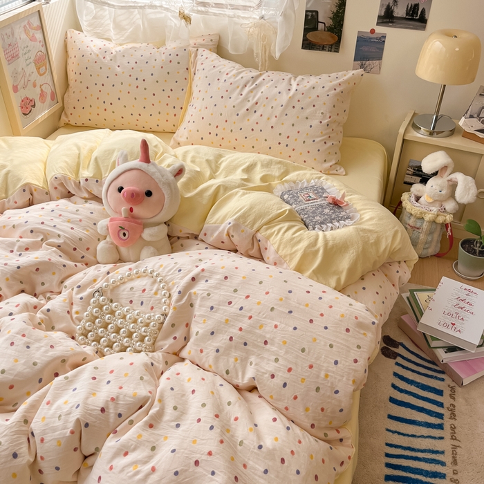 91家纺网 家纺一手货源 找家纺 （总）彩韵家纺 2025新款水洗双层纱双拼碎花四件套