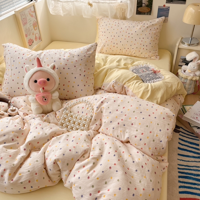 91家纺网 家纺一手货源 找家纺 （总）彩韵家纺 2025新款水洗双层纱双拼碎花四件套