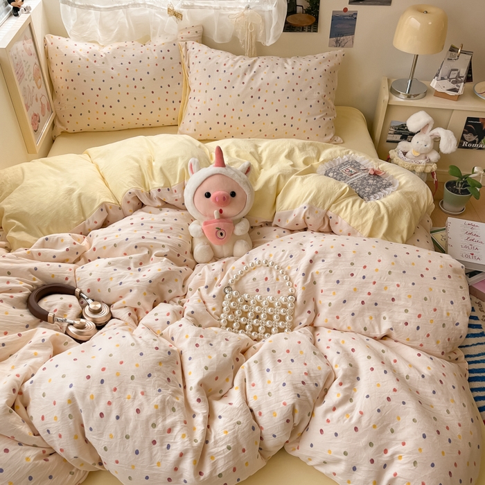 91家纺网 家纺一手货源 找家纺 （总）彩韵家纺 2025新款水洗双层纱双拼碎花四件套