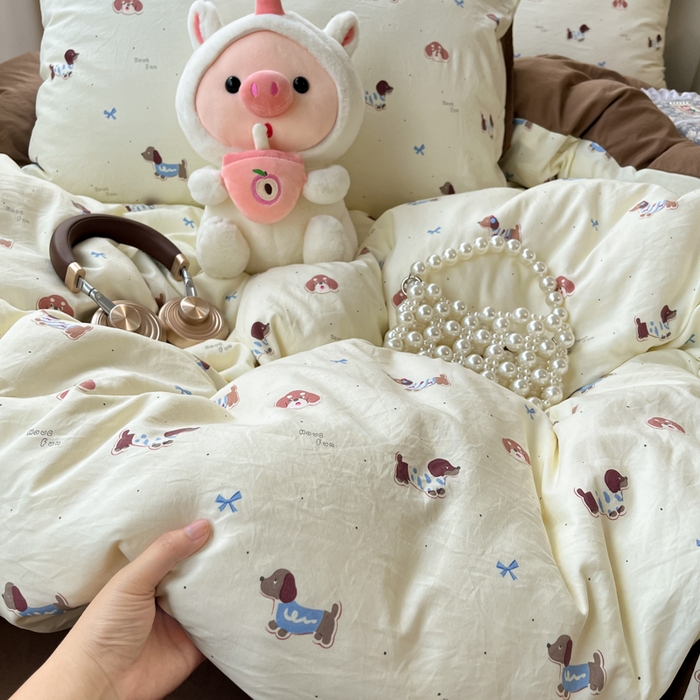 91家纺网 家纺一手货源 找家纺 （总）彩韵家纺 2025新款水洗双层纱双拼碎花四件套