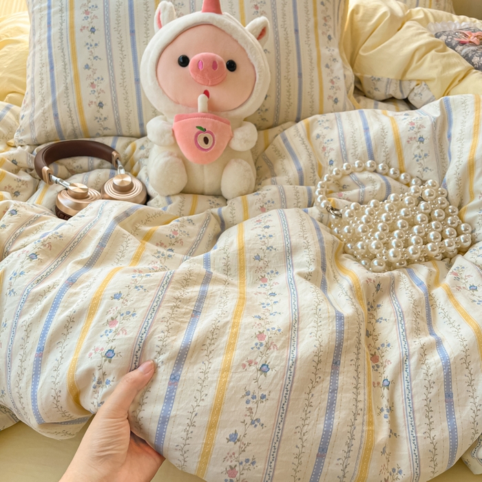 91家纺网 家纺一手货源 找家纺 （总）彩韵家纺 2025新款水洗双层纱双拼碎花四件套