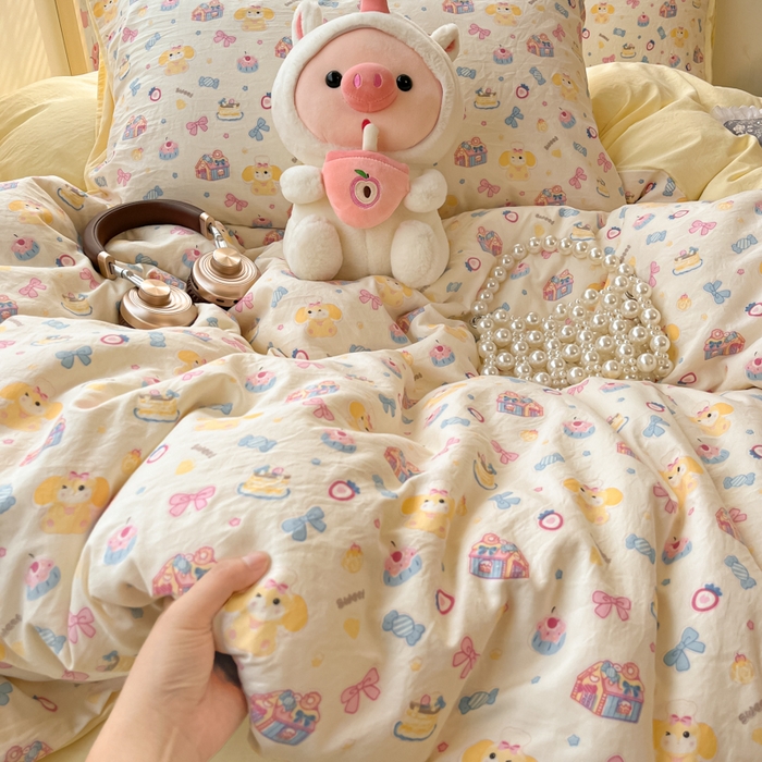 91家纺网 家纺一手货源 找家纺 （总）彩韵家纺 2025新款水洗双层纱双拼碎花四件套