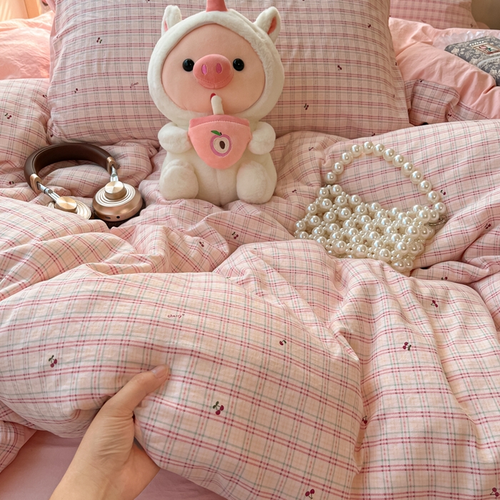 91家纺网 家纺一手货源 找家纺 （总）彩韵家纺 2025新款水洗双层纱双拼碎花四件套