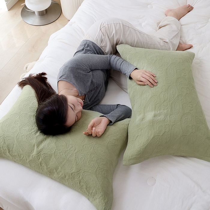 91家纺网 家纺一手货源 找家纺 朴尔家纺-毛巾被 2025新款浮雕凤尾花纯色全棉纯棉三层纱布枕巾单枕巾枕巾单件 浮雕凤尾花-抹茶